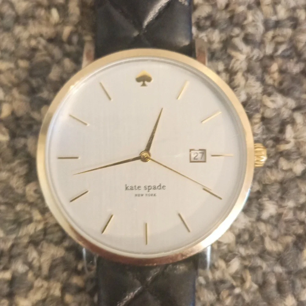 Kate Spade Metro Grand white dial black quilted leather women's watch
